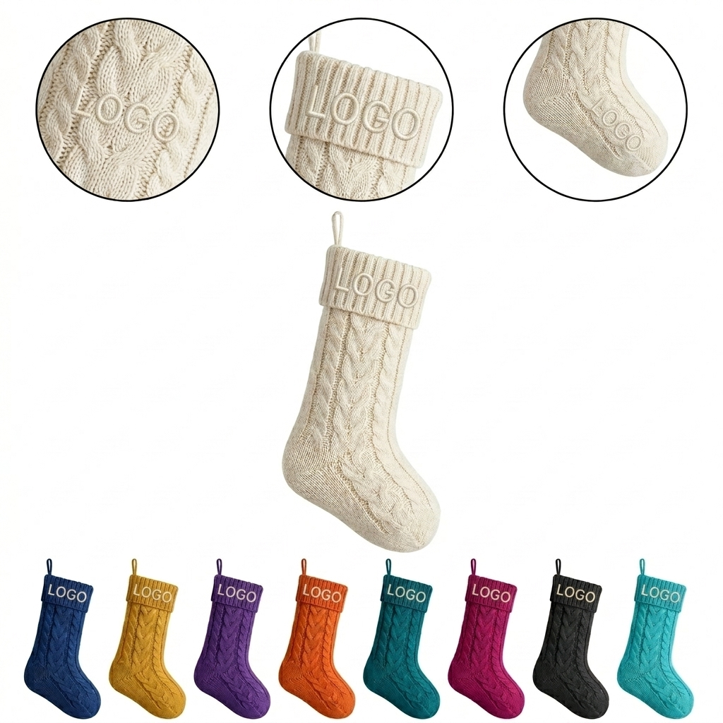 Large Cable Knit Christmas Stockings - 18 Inch Wool Gift Socks with Hanging Loop