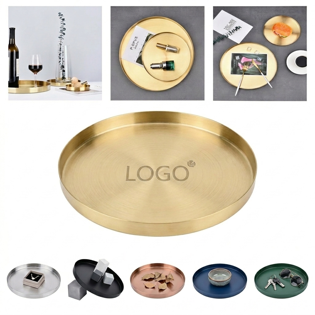 Elegant Gold-Plated Round Tray for Food Presentation and Home Decor